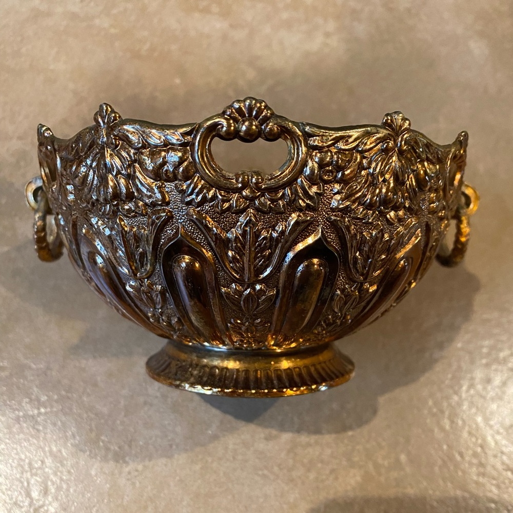 VINTAGE 1960S ORNATE SILVERPLATE COPPER TONE  BOWL DISH RAIMOND JAPAN 5”x3” SIZE